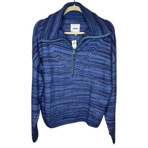 Aerie Womens Knit Quarter-Zip Sweater Size Medium Blue Green Trim NWT